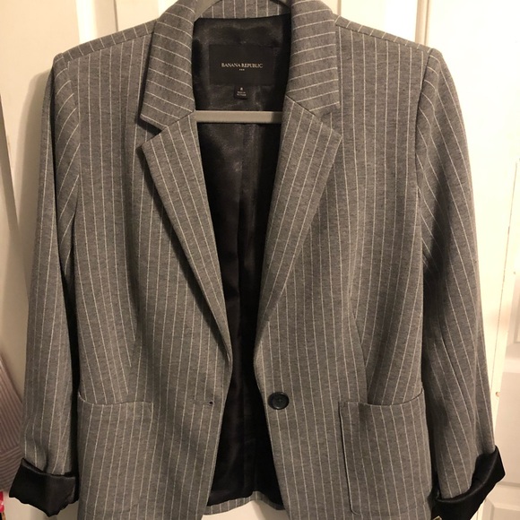 Gray and White Pinstripe Blazer - Picture 2 of 7